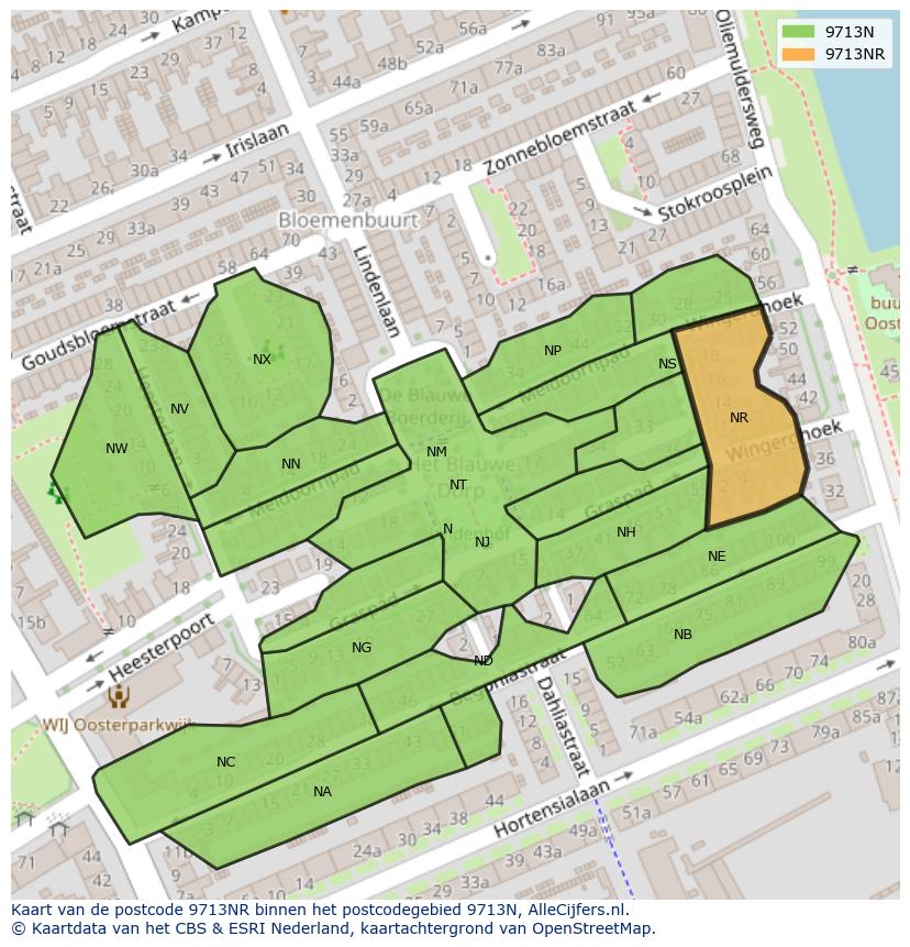 Afbeelding van het postcodegebied 9713 NR op de kaart.