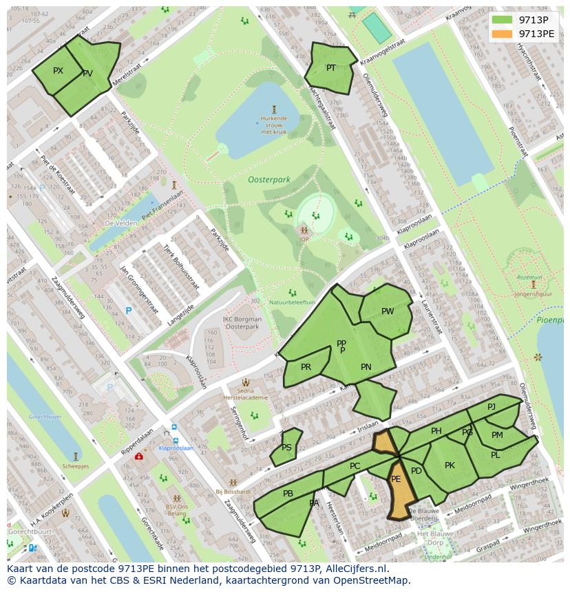 Afbeelding van het postcodegebied 9713 PE op de kaart.