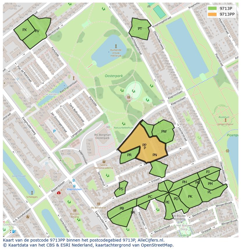 Afbeelding van het postcodegebied 9713 PP op de kaart.