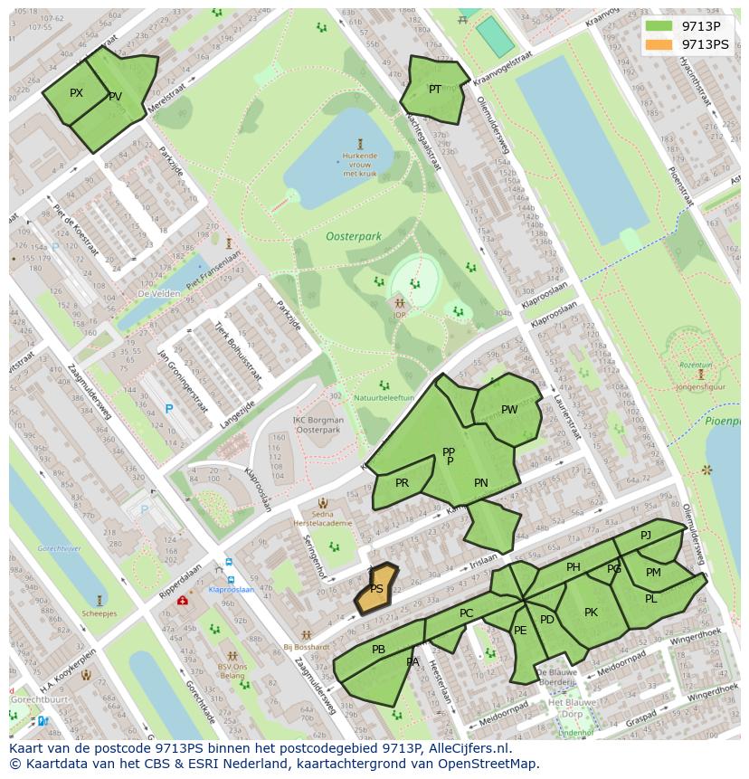Afbeelding van het postcodegebied 9713 PS op de kaart.