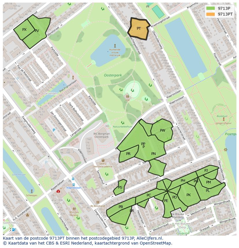 Afbeelding van het postcodegebied 9713 PT op de kaart.