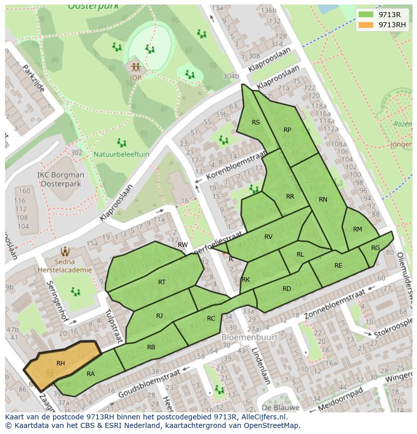 Afbeelding van het postcodegebied 9713 RH op de kaart.