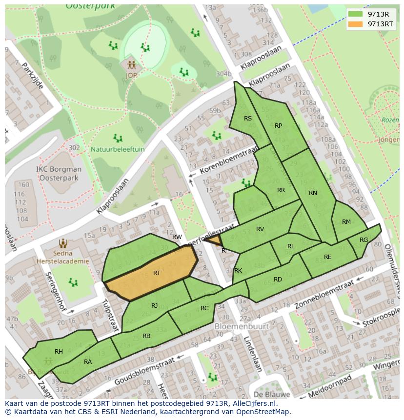 Afbeelding van het postcodegebied 9713 RT op de kaart.