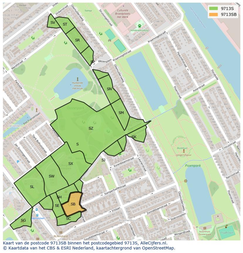 Afbeelding van het postcodegebied 9713 SB op de kaart.