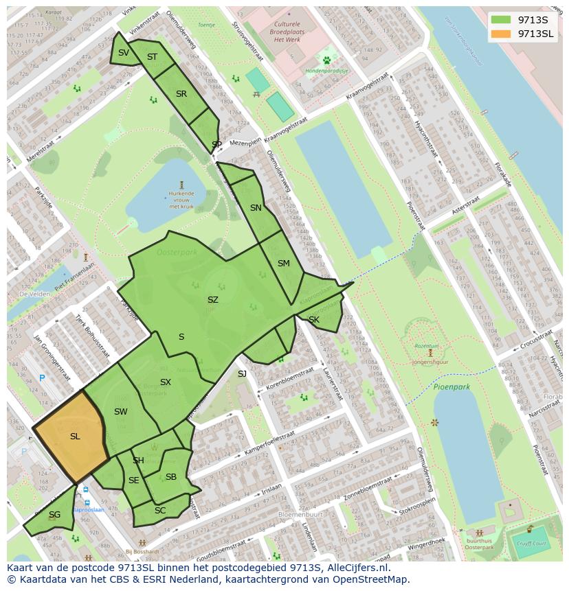 Afbeelding van het postcodegebied 9713 SL op de kaart.