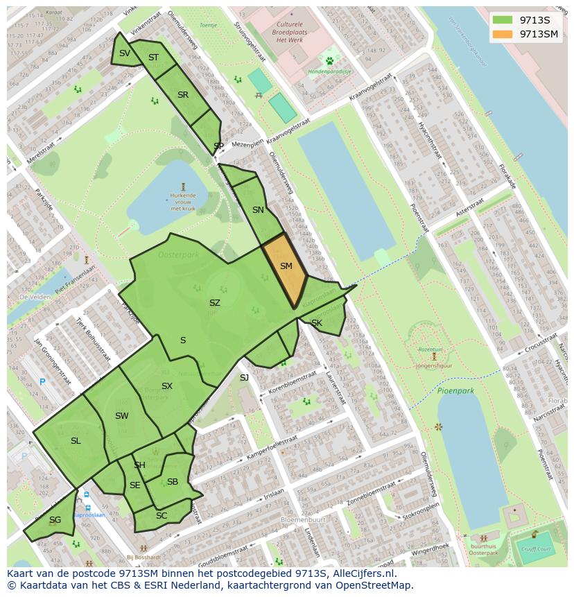 Afbeelding van het postcodegebied 9713 SM op de kaart.