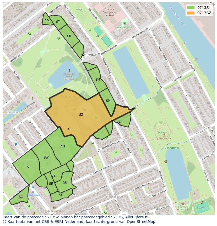 Afbeelding van het postcodegebied 9713 SZ op de kaart.