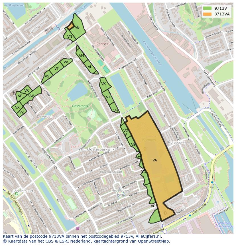 Afbeelding van het postcodegebied 9713 VA op de kaart.