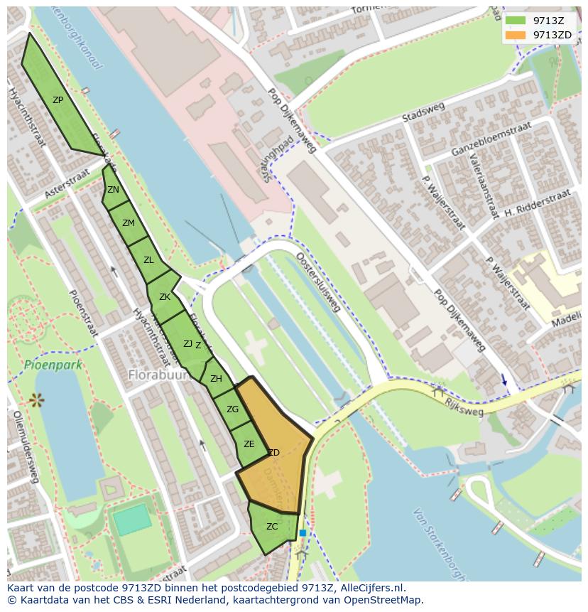 Afbeelding van het postcodegebied 9713 ZD op de kaart.