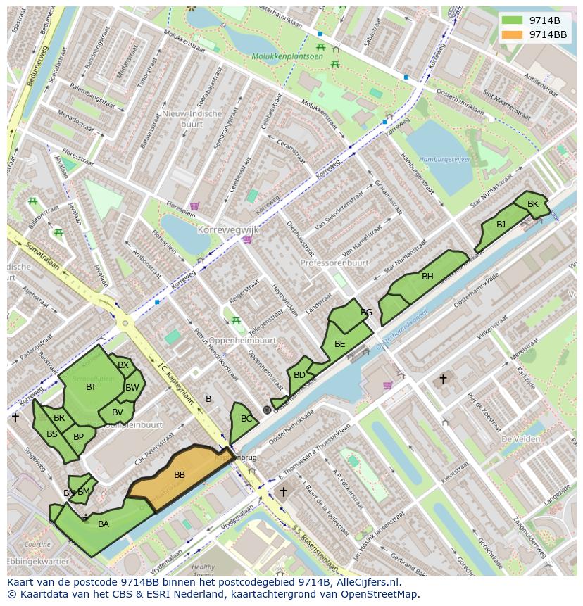 Afbeelding van het postcodegebied 9714 BB op de kaart.