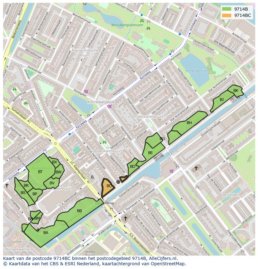 Afbeelding van het postcodegebied 9714 BC op de kaart.