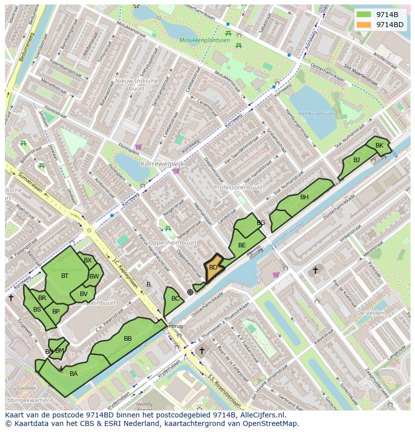 Afbeelding van het postcodegebied 9714 BD op de kaart.