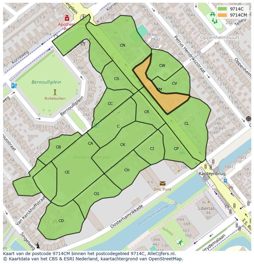 Afbeelding van het postcodegebied 9714 CM op de kaart.