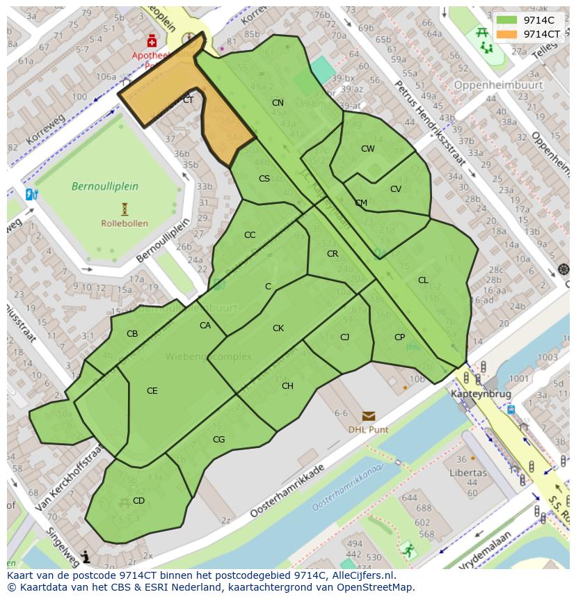 Afbeelding van het postcodegebied 9714 CT op de kaart.