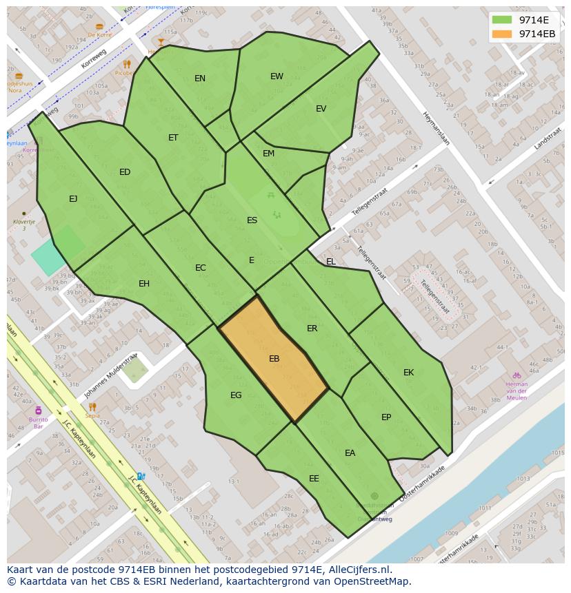 Afbeelding van het postcodegebied 9714 EB op de kaart.