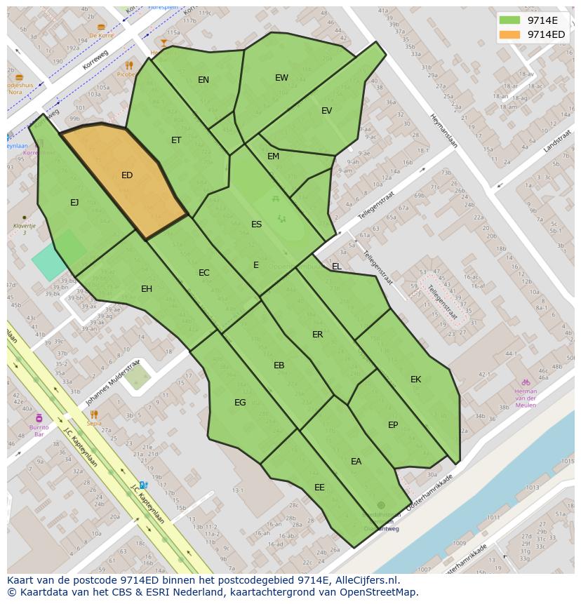 Afbeelding van het postcodegebied 9714 ED op de kaart.