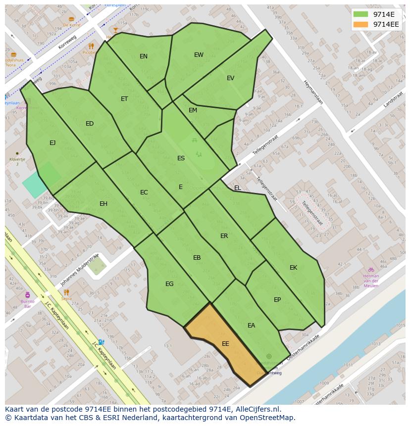 Afbeelding van het postcodegebied 9714 EE op de kaart.