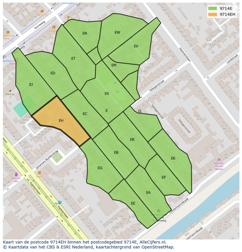 Afbeelding van het postcodegebied 9714 EH op de kaart.