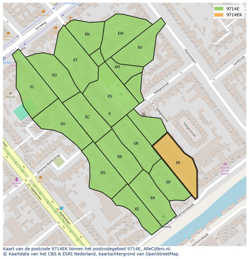 Afbeelding van het postcodegebied 9714 EK op de kaart.