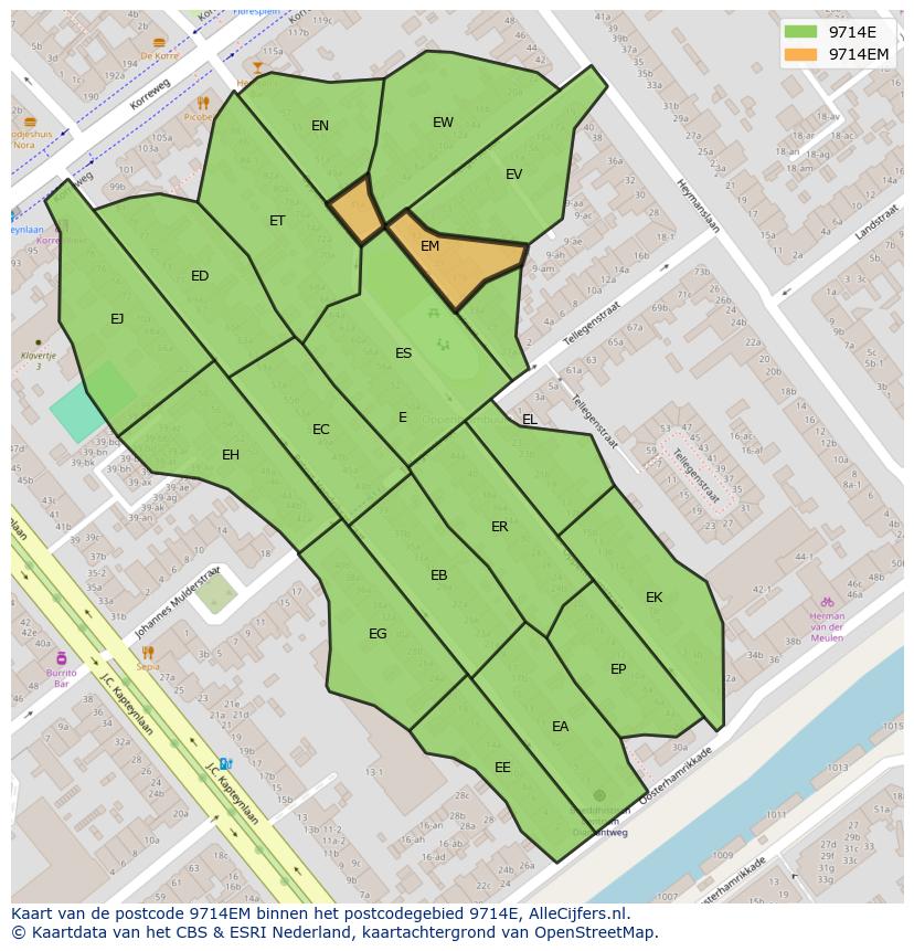 Afbeelding van het postcodegebied 9714 EM op de kaart.