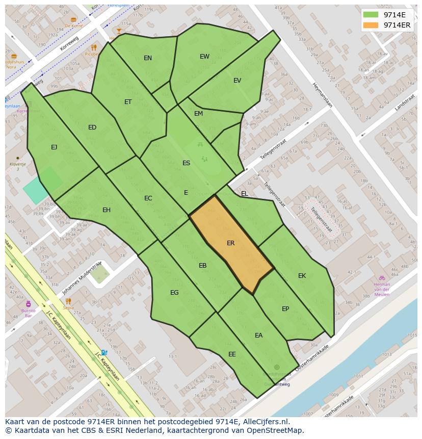 Afbeelding van het postcodegebied 9714 ER op de kaart.