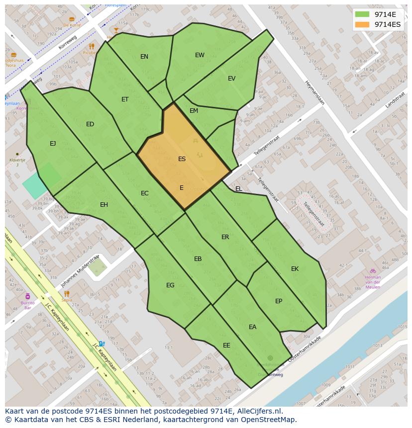 Afbeelding van het postcodegebied 9714 ES op de kaart.