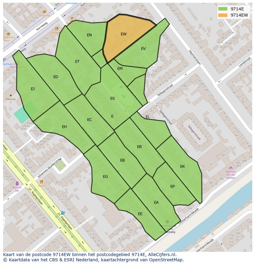 Afbeelding van het postcodegebied 9714 EW op de kaart.