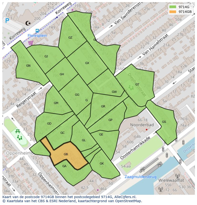 Afbeelding van het postcodegebied 9714 GB op de kaart.