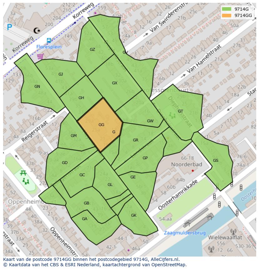 Afbeelding van het postcodegebied 9714 GG op de kaart.