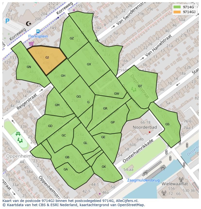 Afbeelding van het postcodegebied 9714 GJ op de kaart.