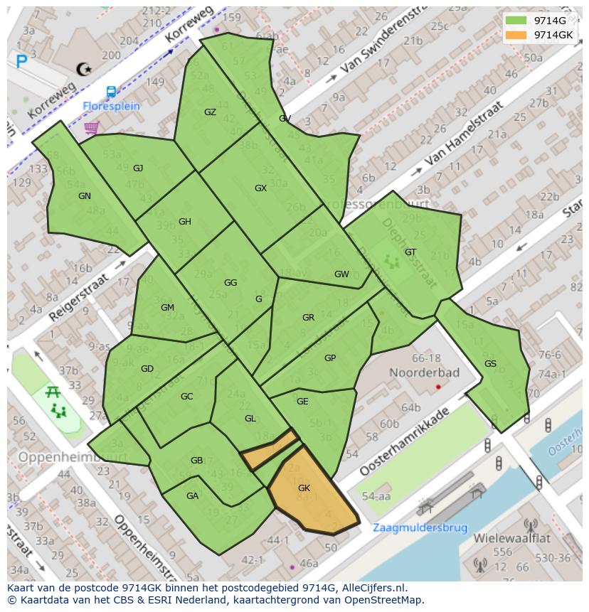 Afbeelding van het postcodegebied 9714 GK op de kaart.