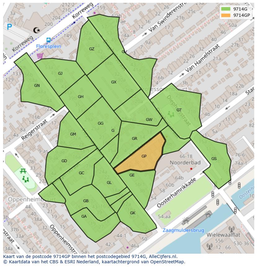 Afbeelding van het postcodegebied 9714 GP op de kaart.