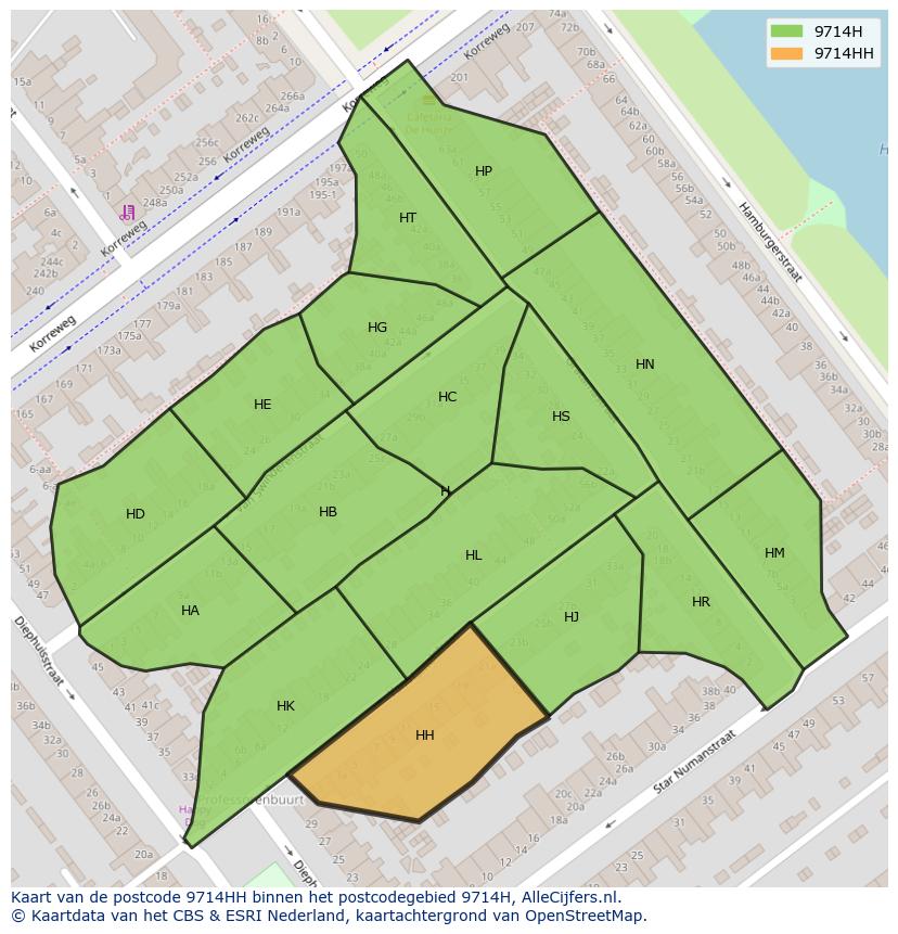 Afbeelding van het postcodegebied 9714 HH op de kaart.