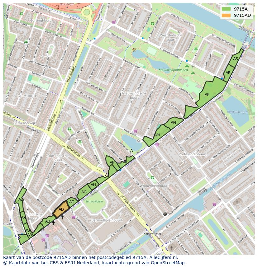 Afbeelding van het postcodegebied 9715 AD op de kaart.