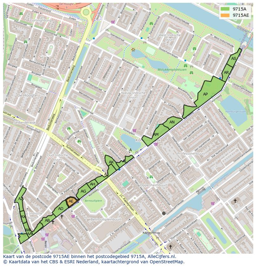 Afbeelding van het postcodegebied 9715 AE op de kaart.