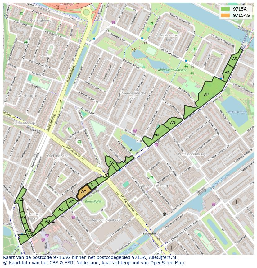 Afbeelding van het postcodegebied 9715 AG op de kaart.