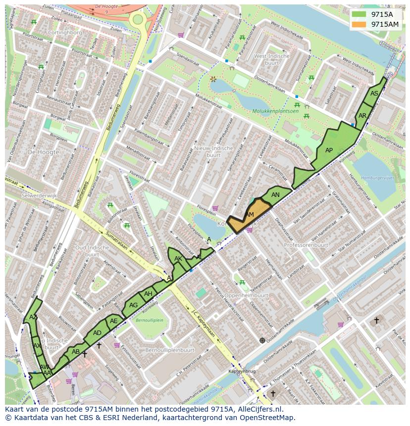 Afbeelding van het postcodegebied 9715 AM op de kaart.