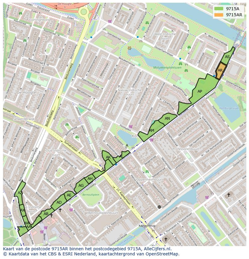 Afbeelding van het postcodegebied 9715 AR op de kaart.