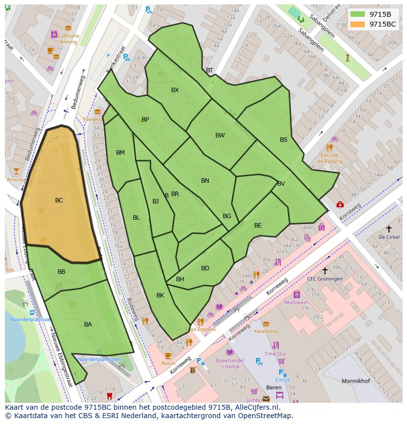 Afbeelding van het postcodegebied 9715 BC op de kaart.