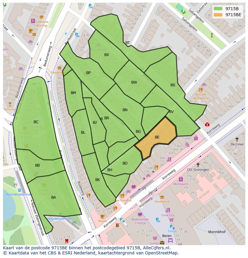 Afbeelding van het postcodegebied 9715 BE op de kaart.