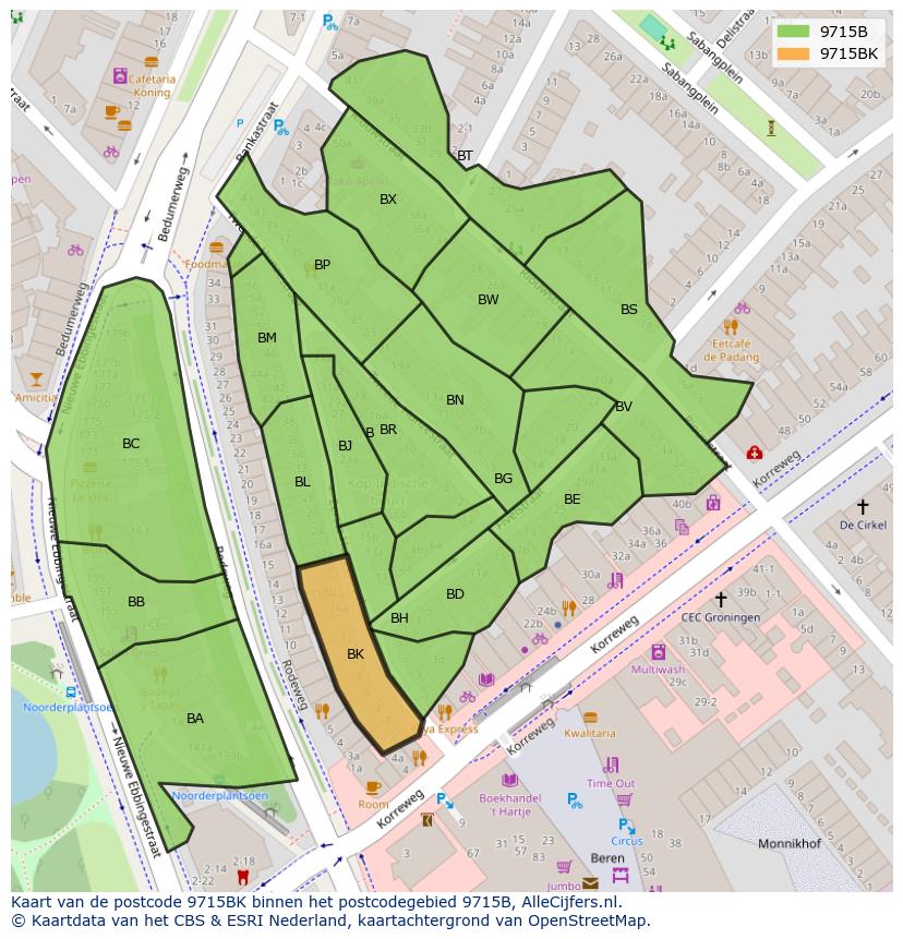 Afbeelding van het postcodegebied 9715 BK op de kaart.