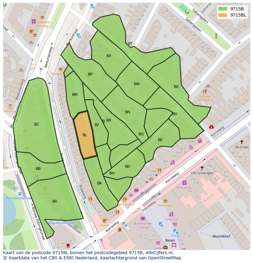 Afbeelding van het postcodegebied 9715 BL op de kaart.