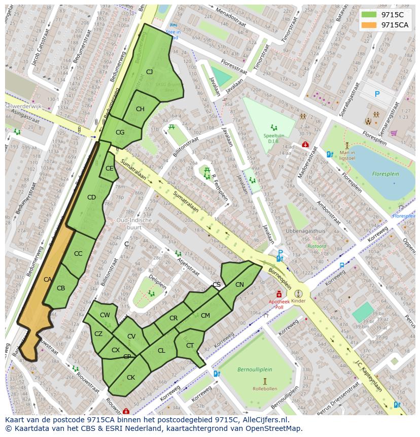 Afbeelding van het postcodegebied 9715 CA op de kaart.
