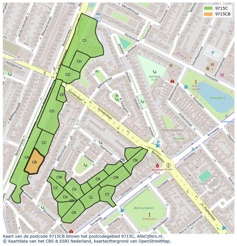 Afbeelding van het postcodegebied 9715 CB op de kaart.