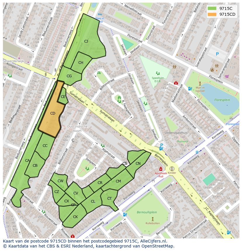 Afbeelding van het postcodegebied 9715 CD op de kaart.