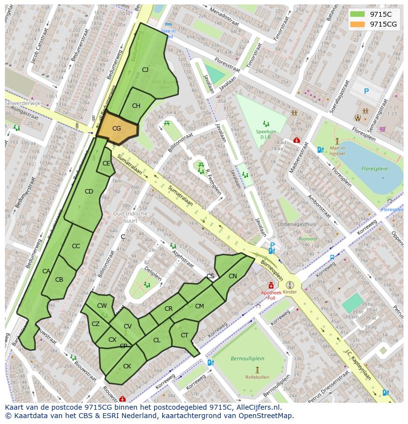 Afbeelding van het postcodegebied 9715 CG op de kaart.