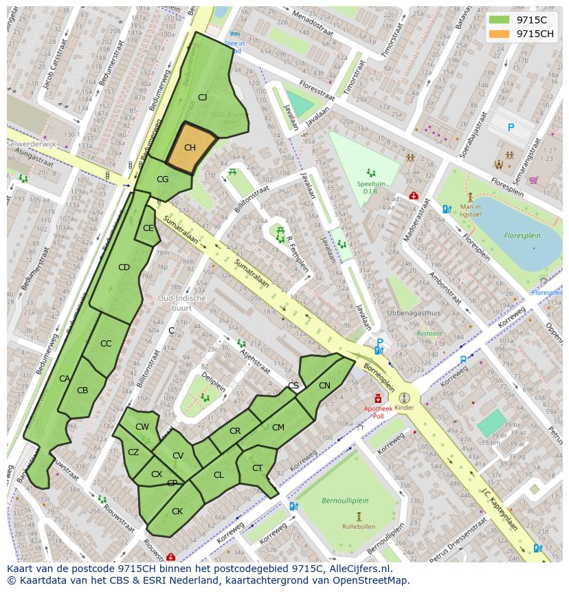 Afbeelding van het postcodegebied 9715 CH op de kaart.