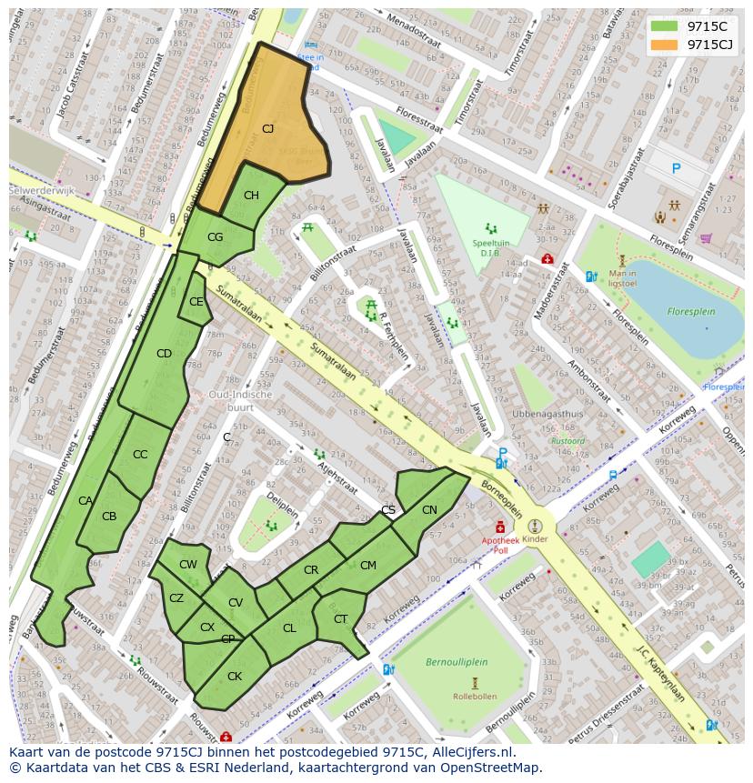 Afbeelding van het postcodegebied 9715 CJ op de kaart.