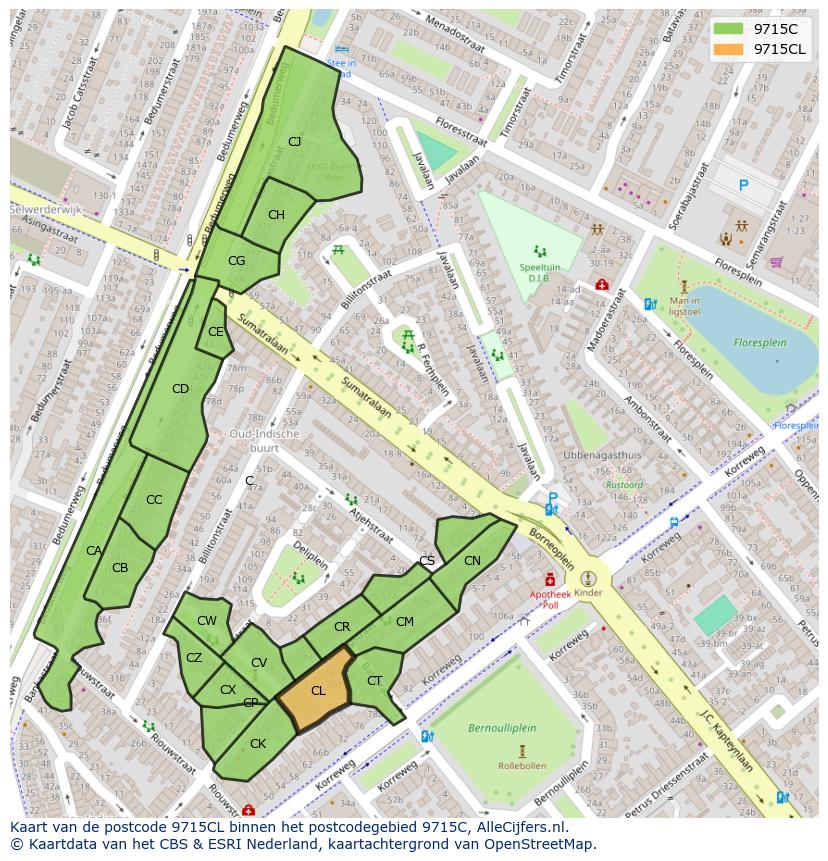 Afbeelding van het postcodegebied 9715 CL op de kaart.