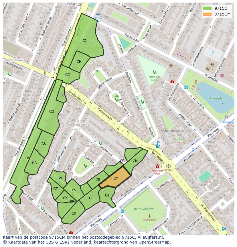 Afbeelding van het postcodegebied 9715 CM op de kaart.
